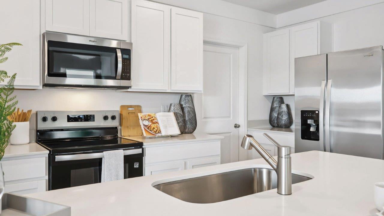 Kitchen with up-close view of the sink and appliances