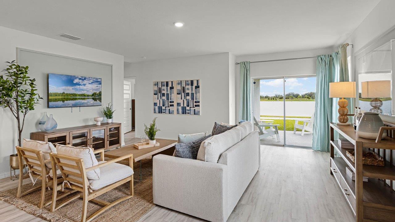 oversized modern living room with patio doors