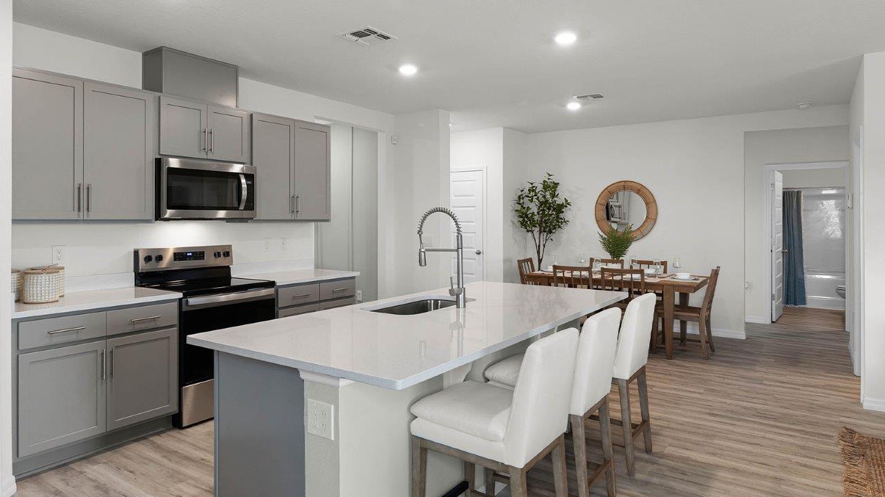 Kitchen island overlooking dining room