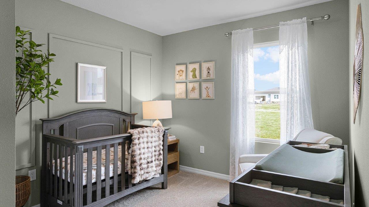 Cozy nursery with window and carpet flooring