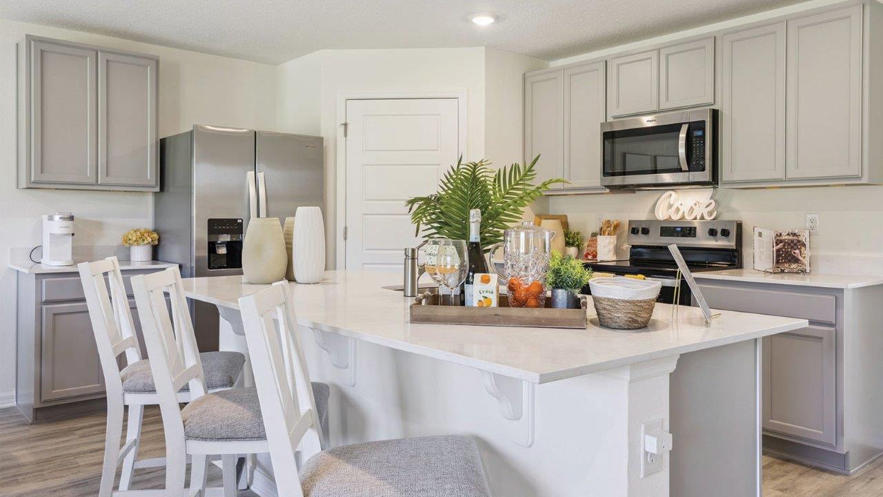 Kitchen with large island and seating