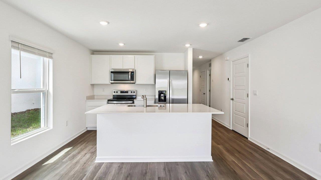 Kitchen island overlooking the entryway