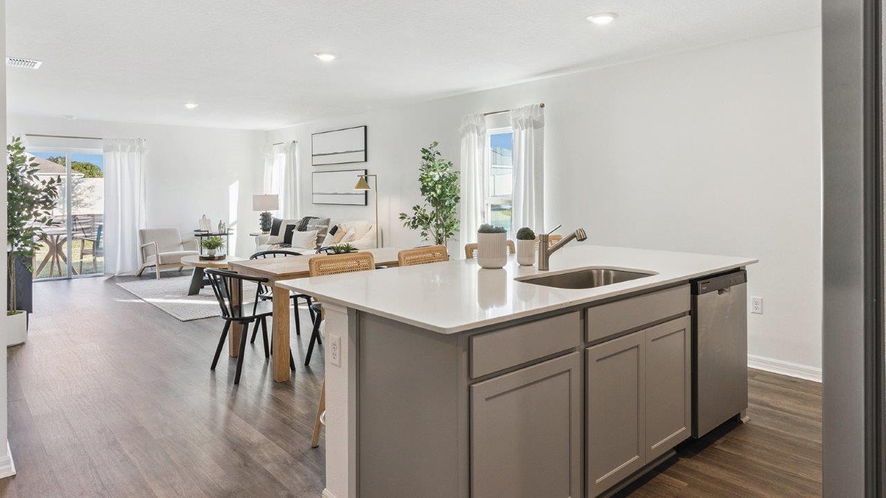 Kitchen island overlooking the living room
