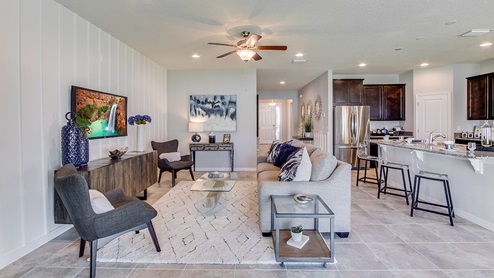 kitchen area and living area