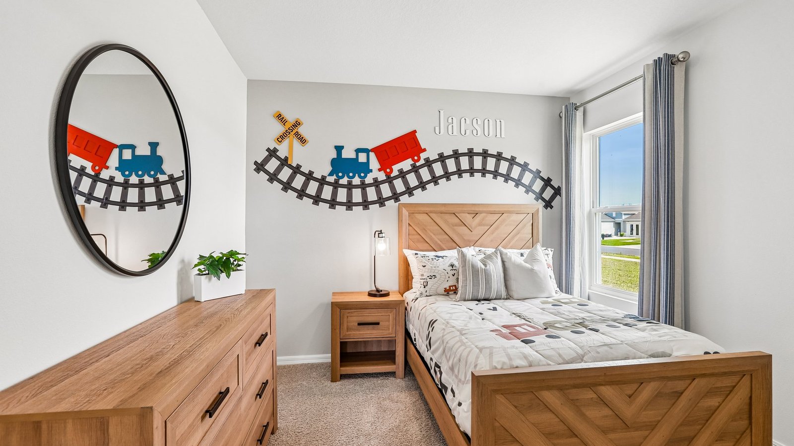 Guest bedroom with bed, nightstands and a roomy closet for storage.