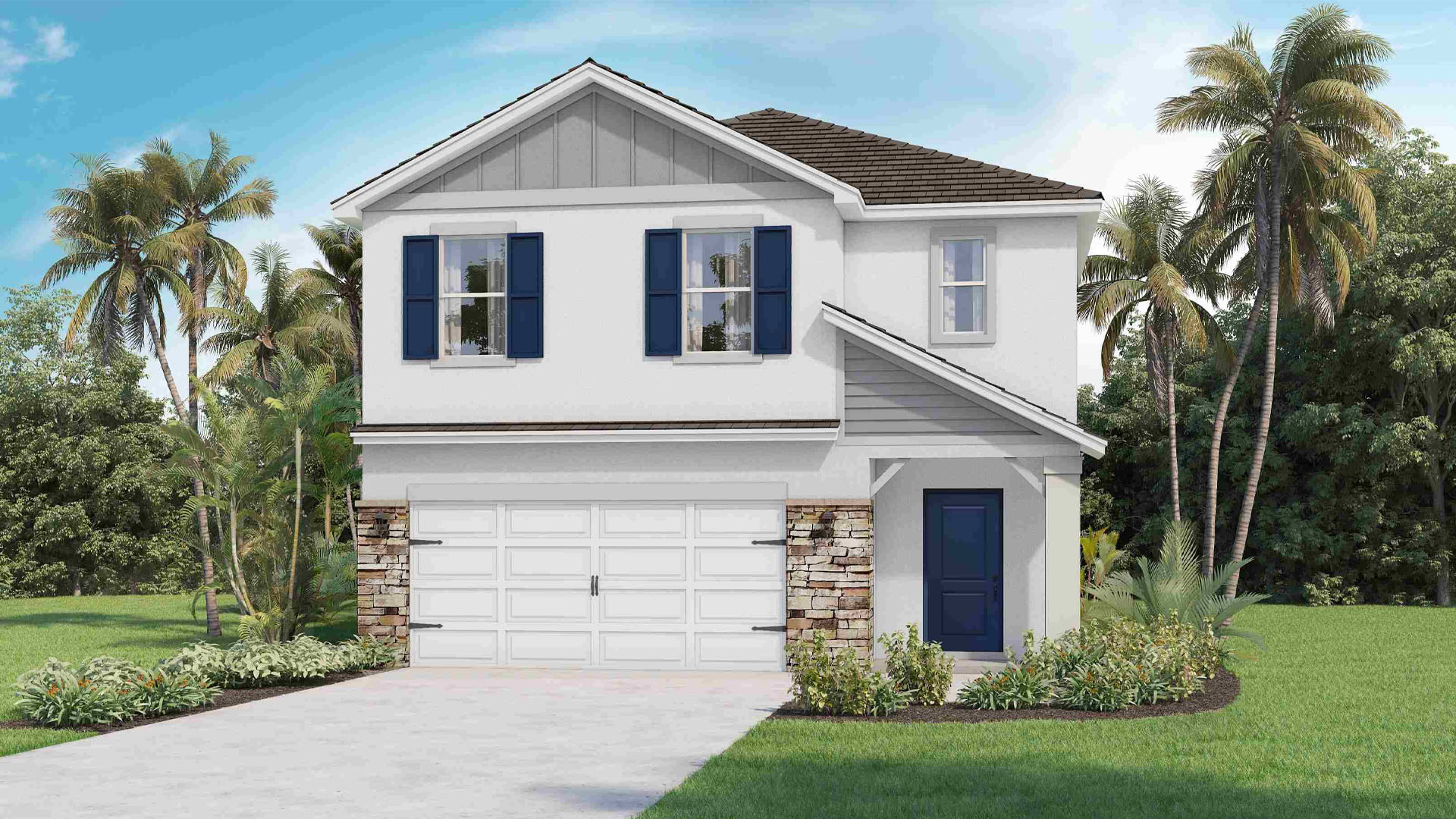Robie floor plan two-story single family home with a two-car garage.