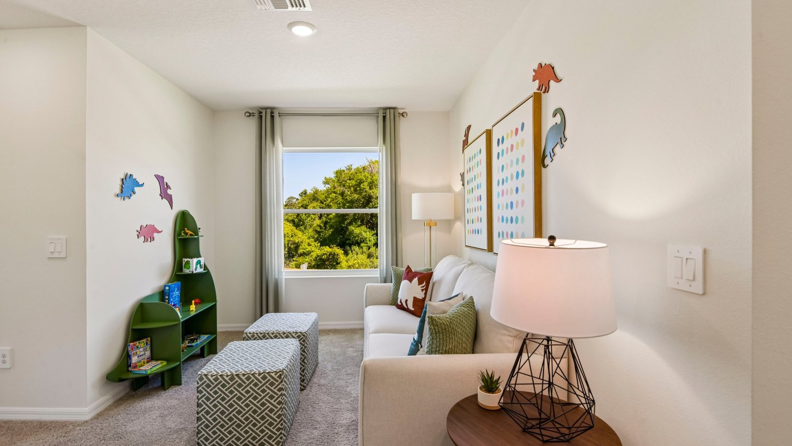 Spacious bonus room on second floor of home, with room of activities.
