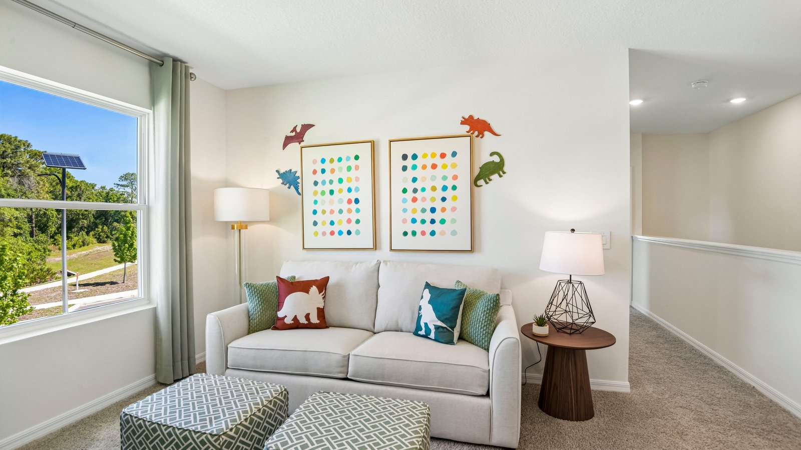 Spacious bonus room on second floor of home, with room of activities.