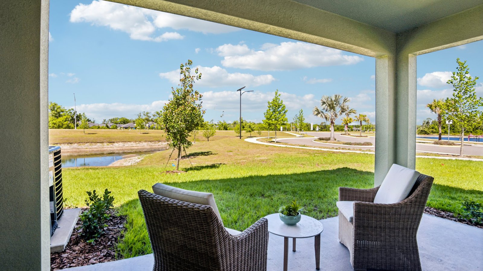 Home backyard with covered lanai, and room for entertaining.