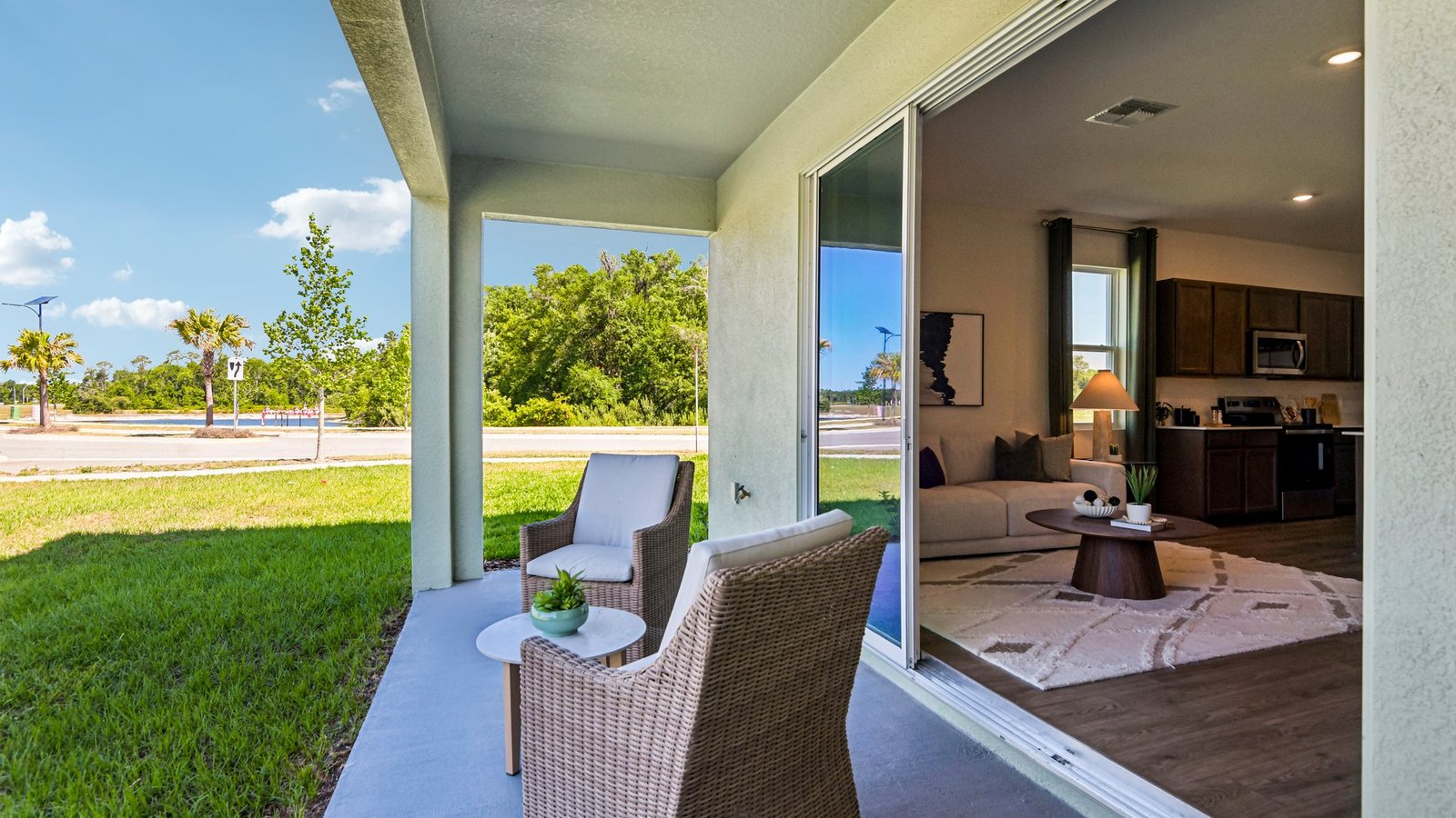 Home backyard with covered lanai, and room for entertaining.