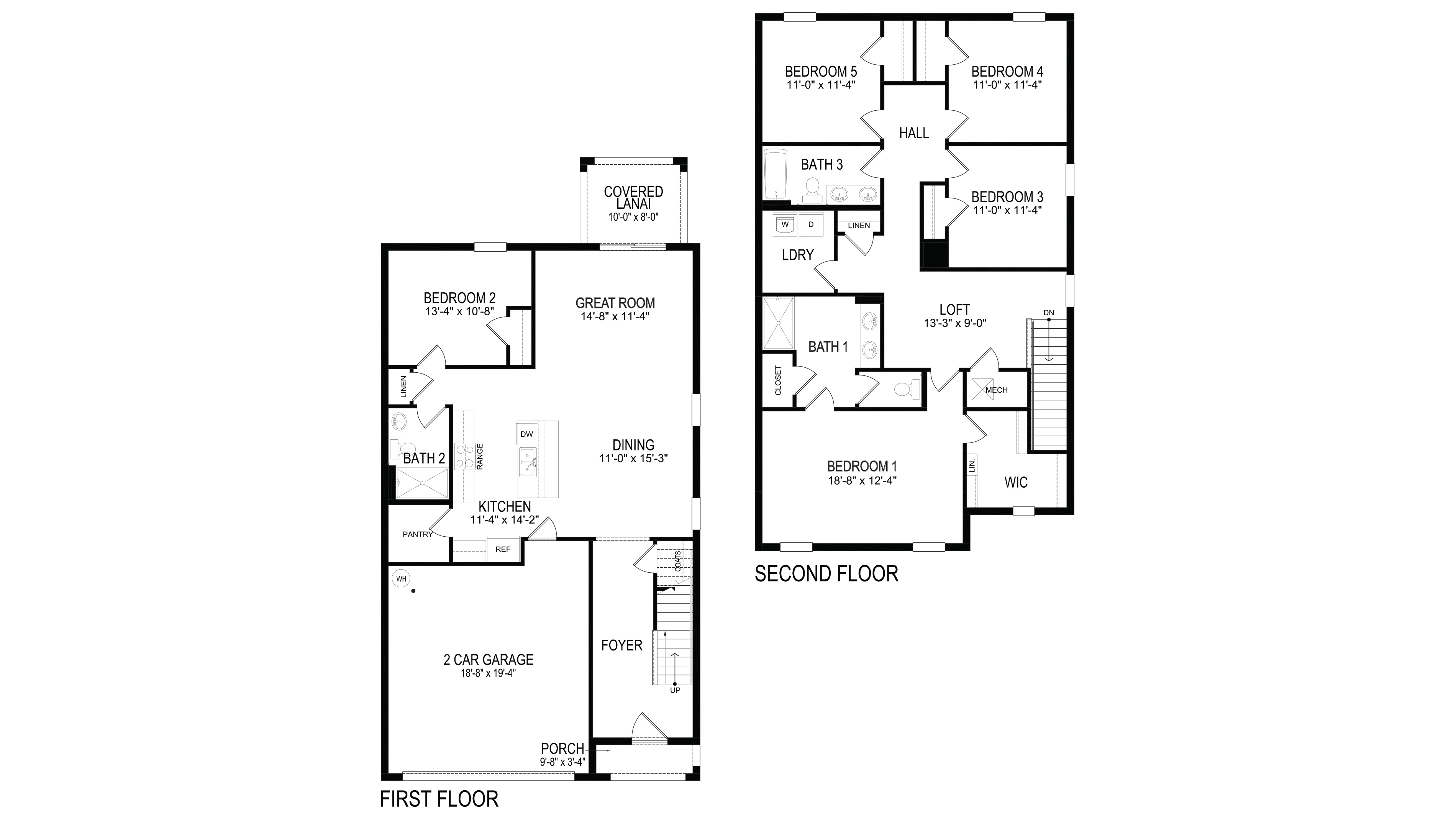 black and white 2D floorplan layout of the Robie floorplan with a lanai