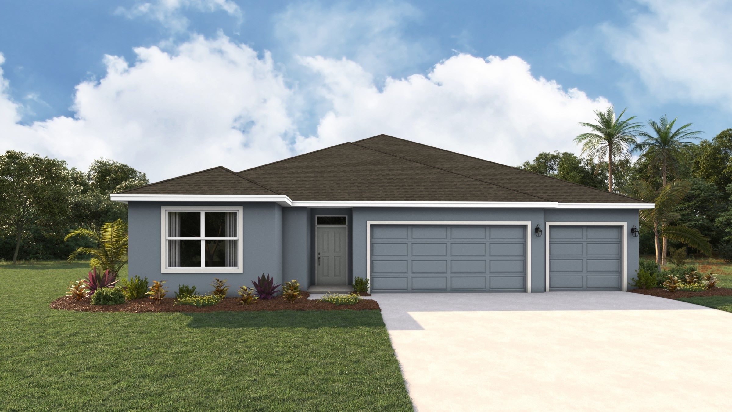 Rendering of the Covington floorplan elevation H. Shows the front of the home's exterior.