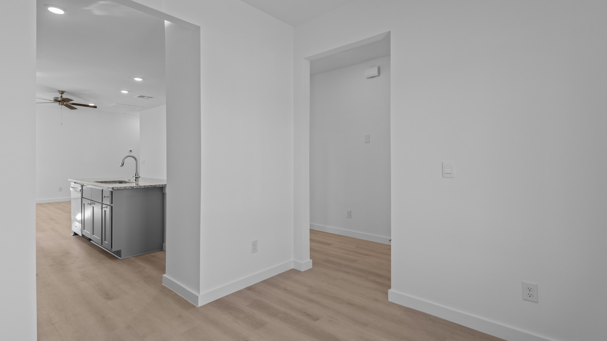 Dining area open to entry and kitchen