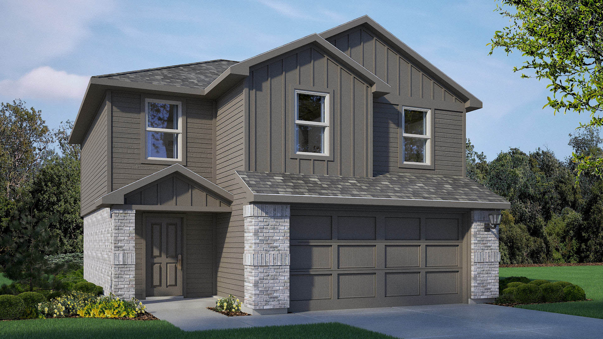 Exterior rendering of two story modern brick home