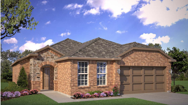 Exterior rendering of single story modern brick style home