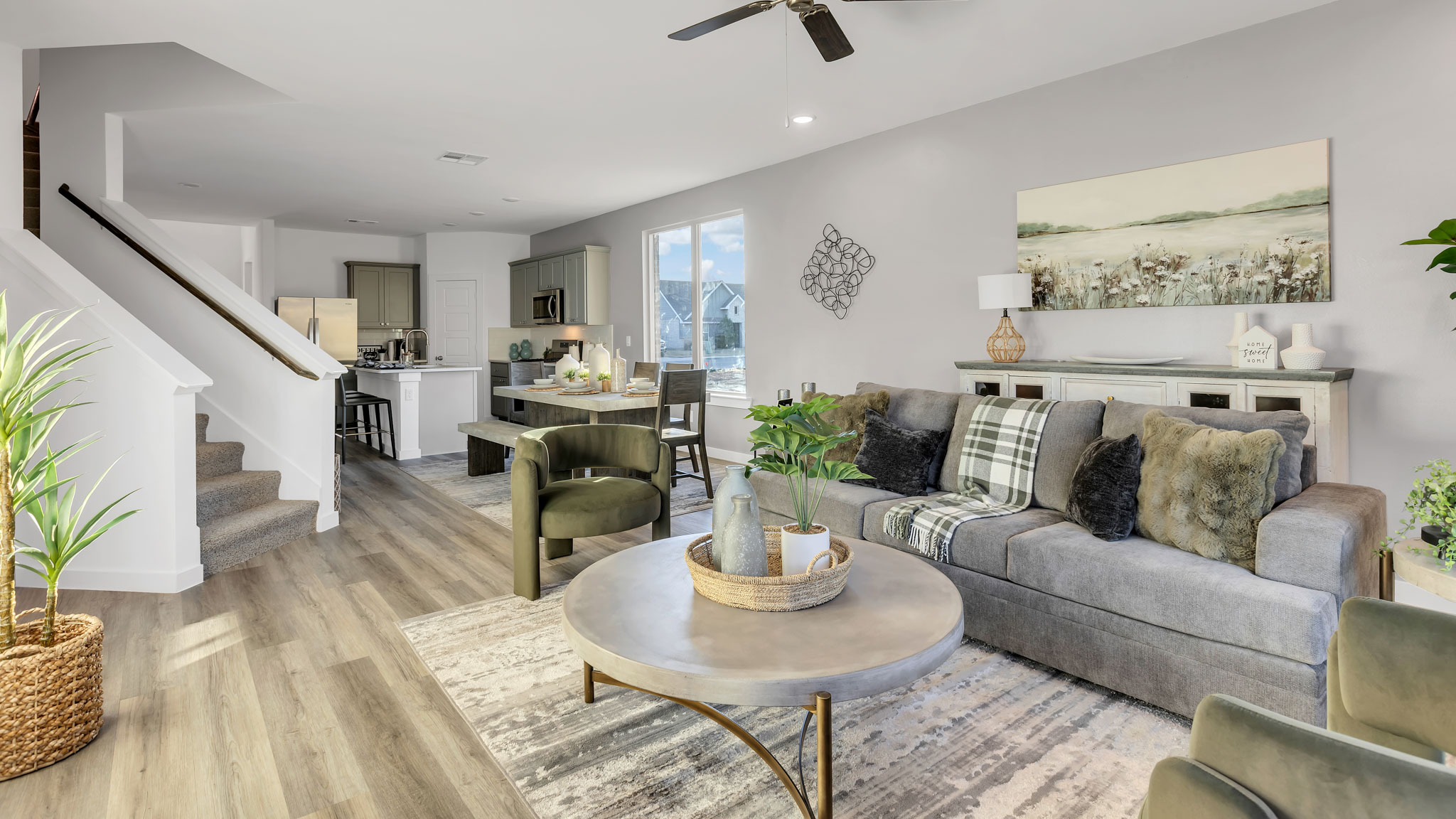 Open concept kitchen, living, family, and dining room space