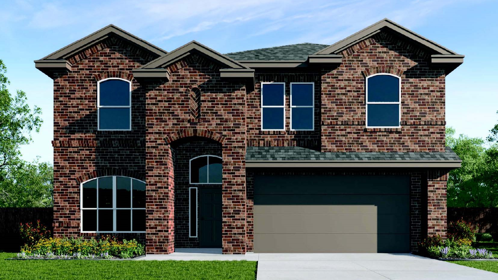 Exterior rendering of two story modern brick home