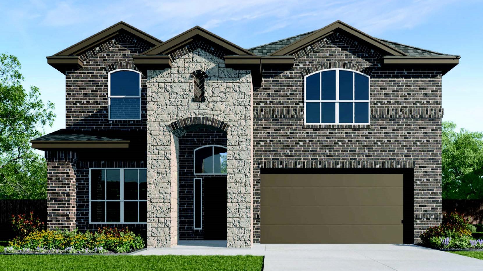 Exterior rendering of two story modern brick home