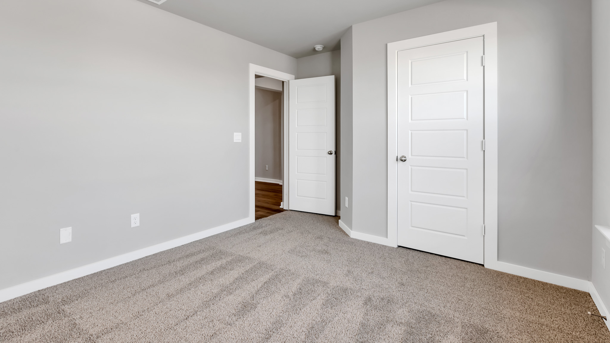 Guest bedroom with plush carpet floors and spacious closet