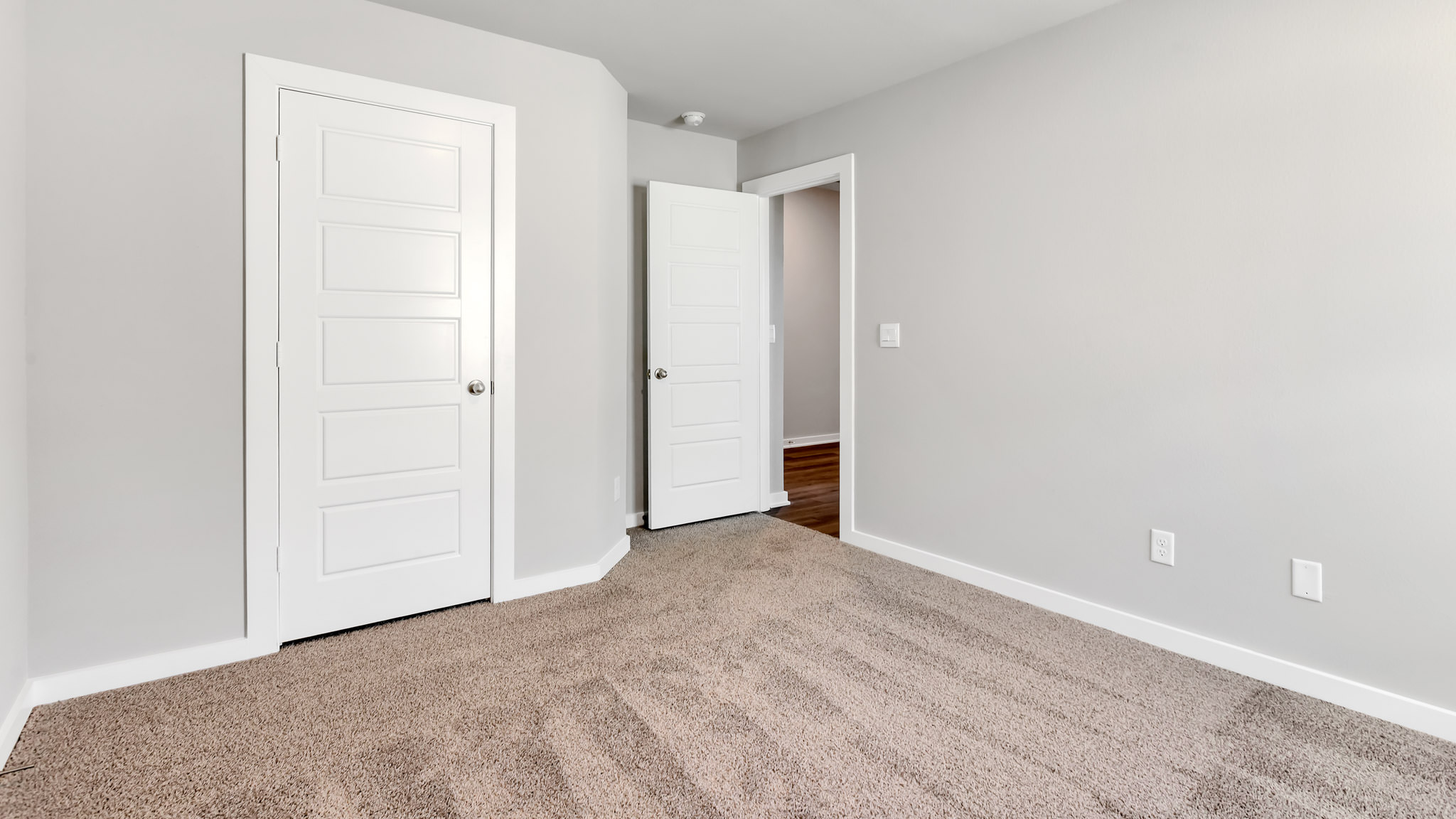 Guest bedroom with plush carpet floors and spacious closet