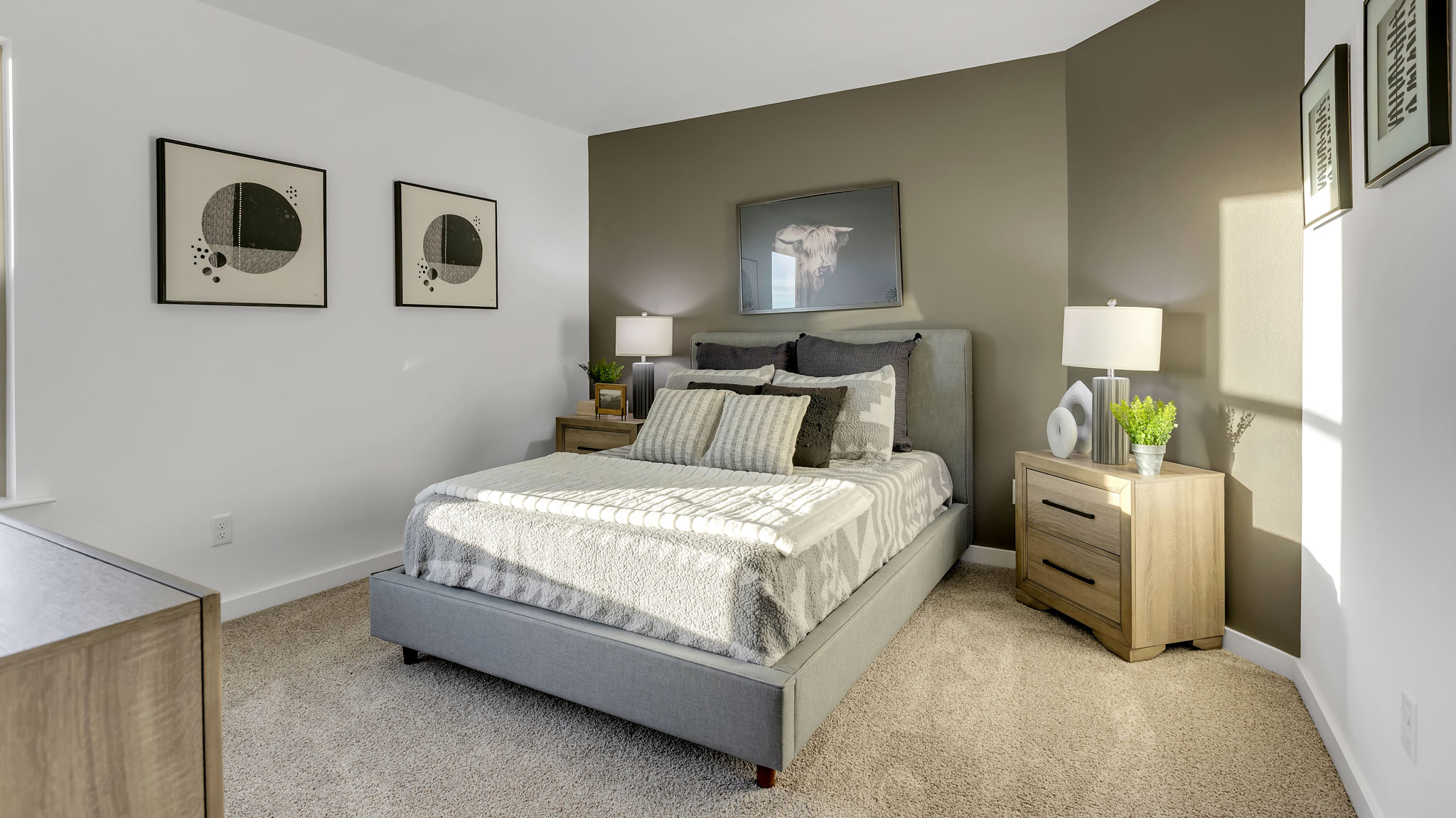 Guest bedroom 3 with side window and plush carpet floor