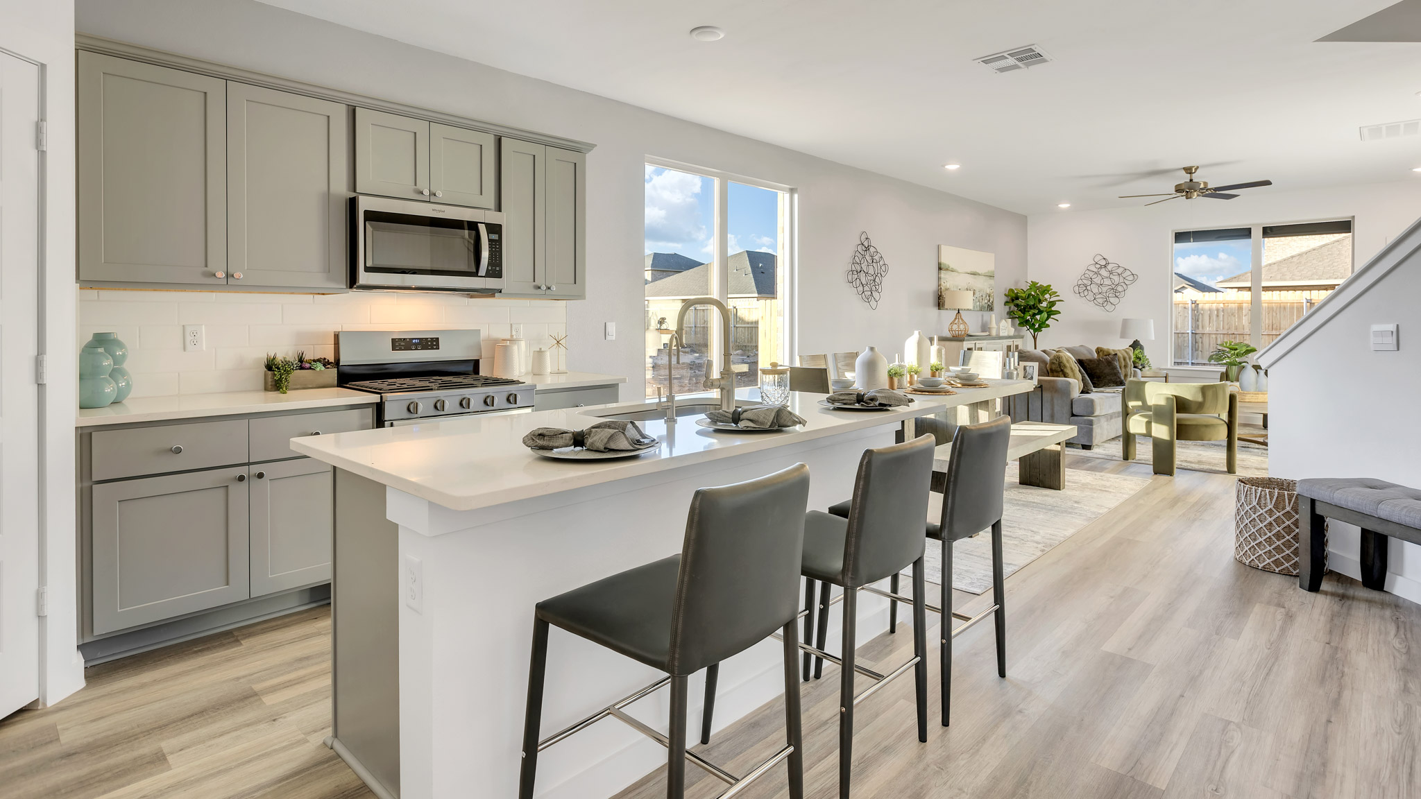 Open concept kitchen, living, family, and dining room space