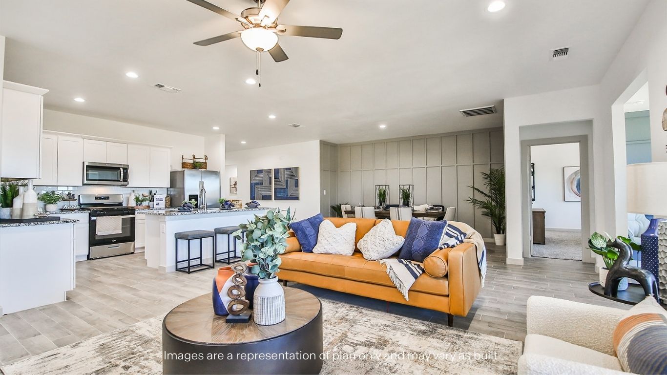 Open concept kitchen, living, family, and dining room space