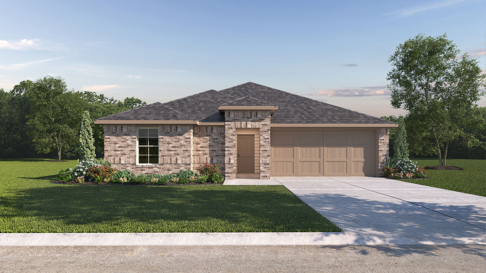 Exterior rendering of single story modern brick style home