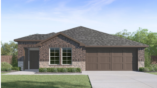 Exterior rendering of single story modern brick style home