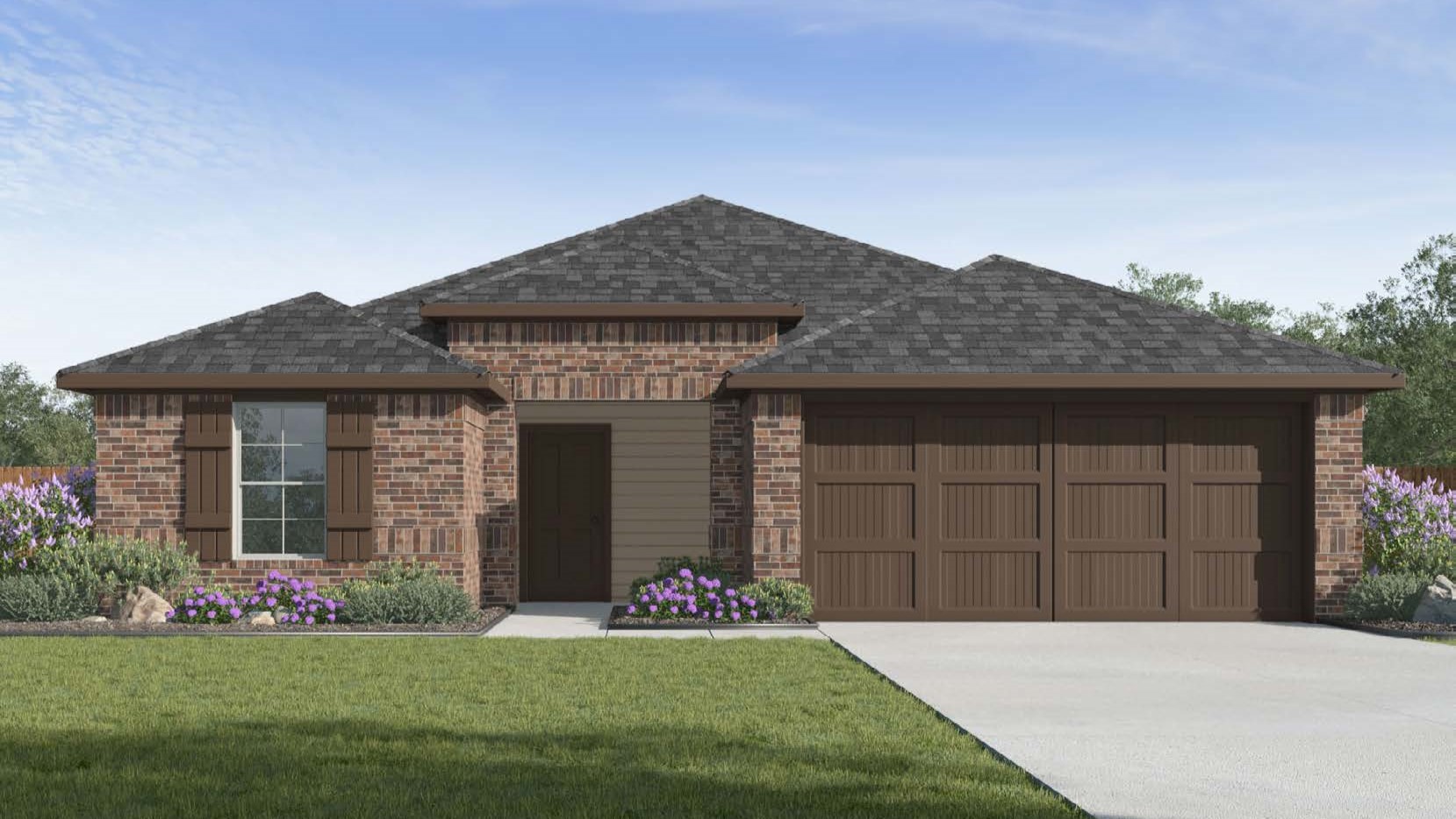 Exterior rendering of single story modern brick style home