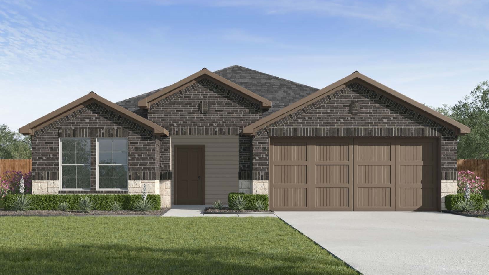 Exterior rendering of single story modern brick style home