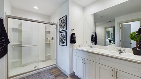 Primary bath with walk in shower and double sink