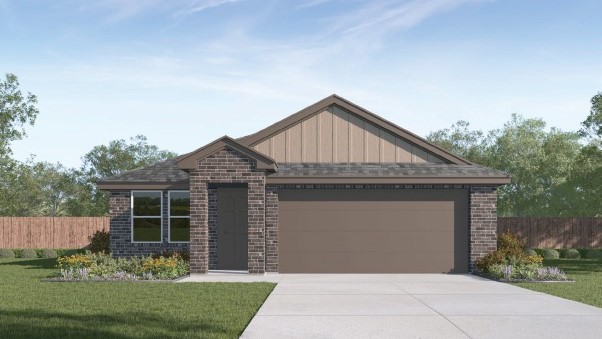 Exterior rendering of single story modern brick style home