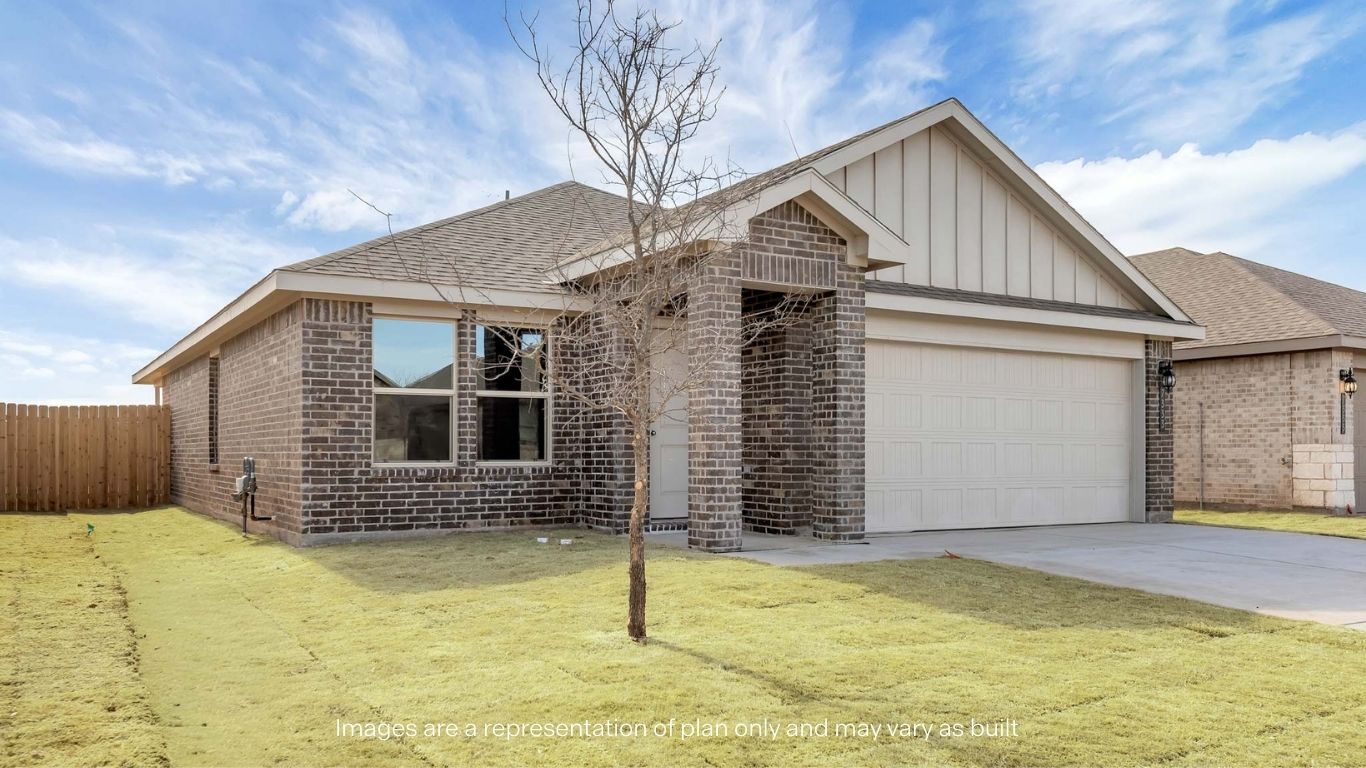 Side view of single story timeless brick home