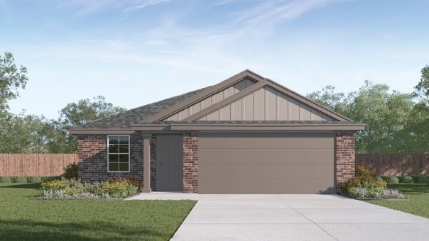 Exterior rendering of single story modern brick style home