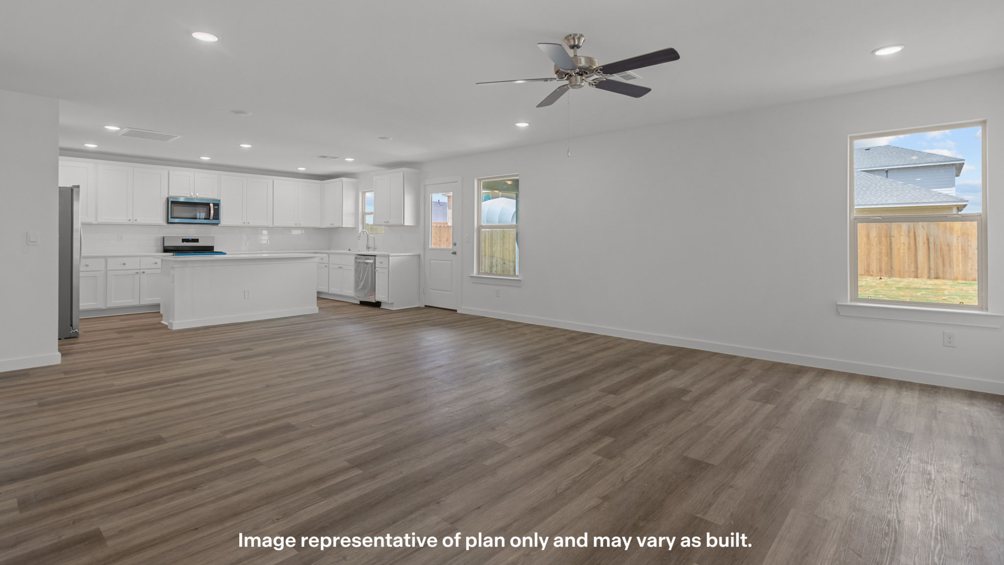 Open concept living, family, dining, and kitchen space