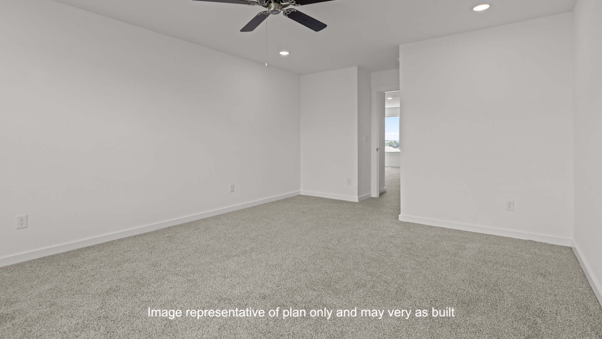 Upstairs Primary bedroom with plush carpet floors and light allowing double windows