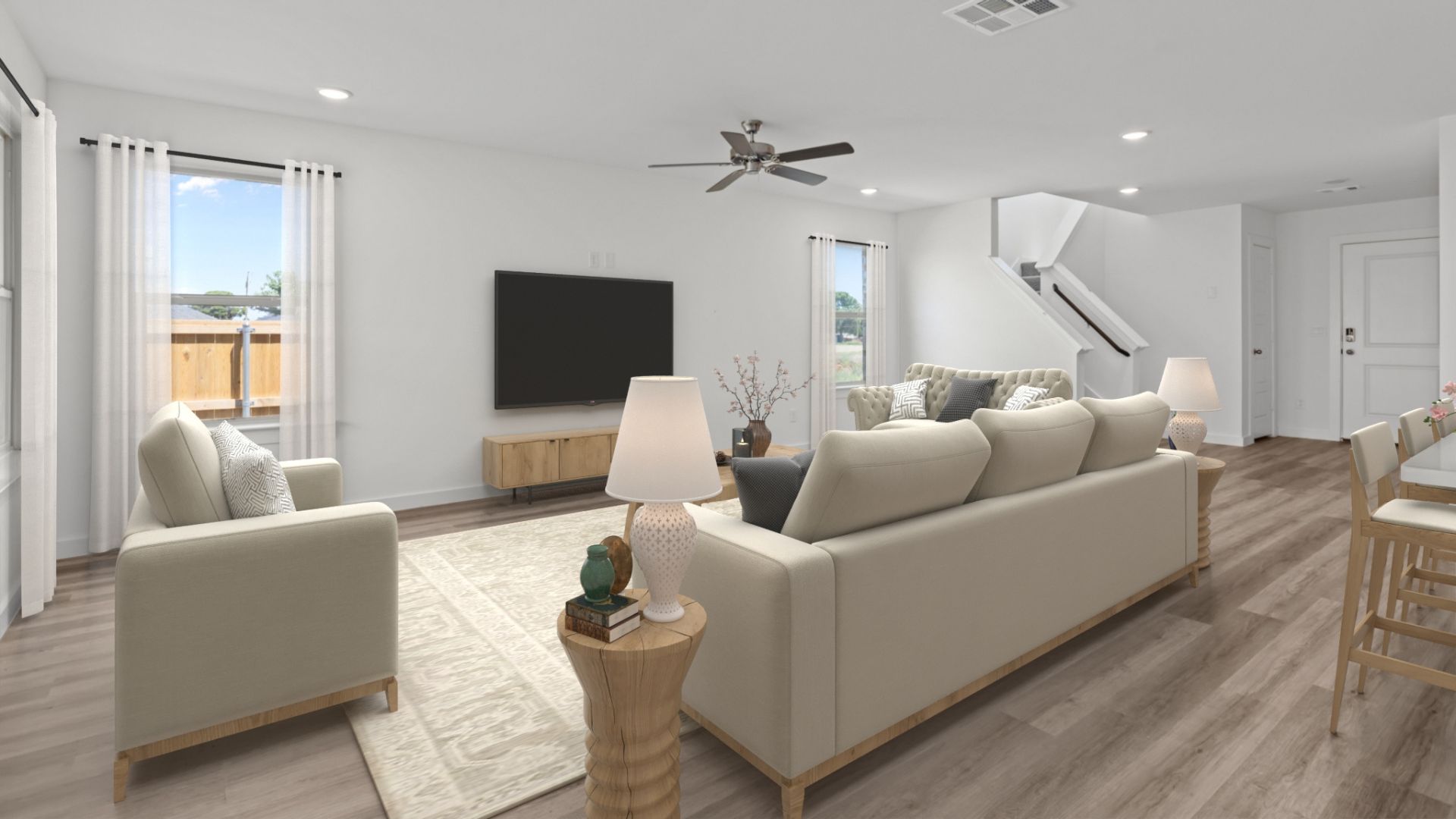 Open concept kitchen, living, family, and dining room space