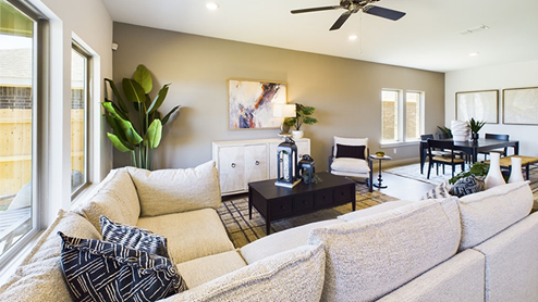living area with recessed lighting