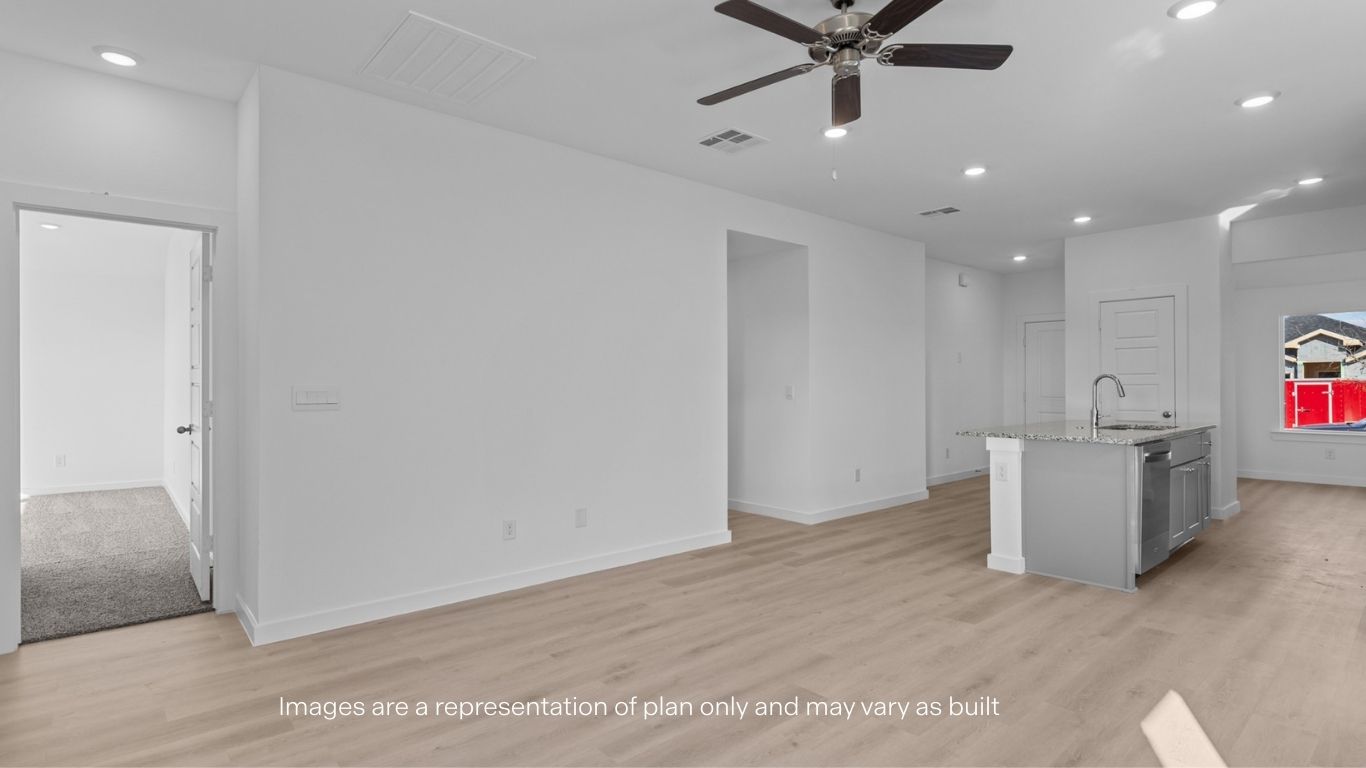 Open concept kitchen, living, family, and dining room space