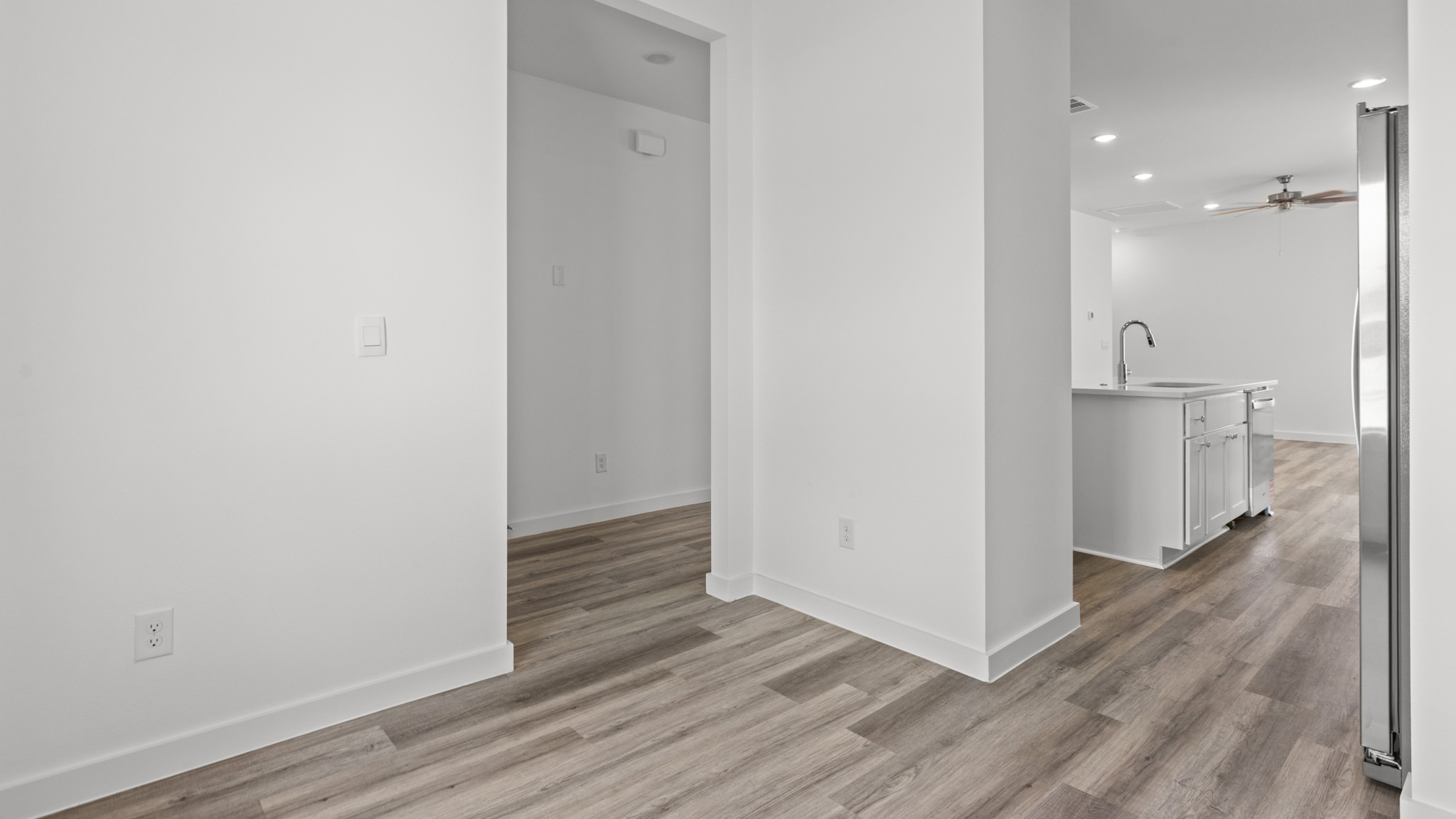 Entry way, white interior, vinyl plank flooring