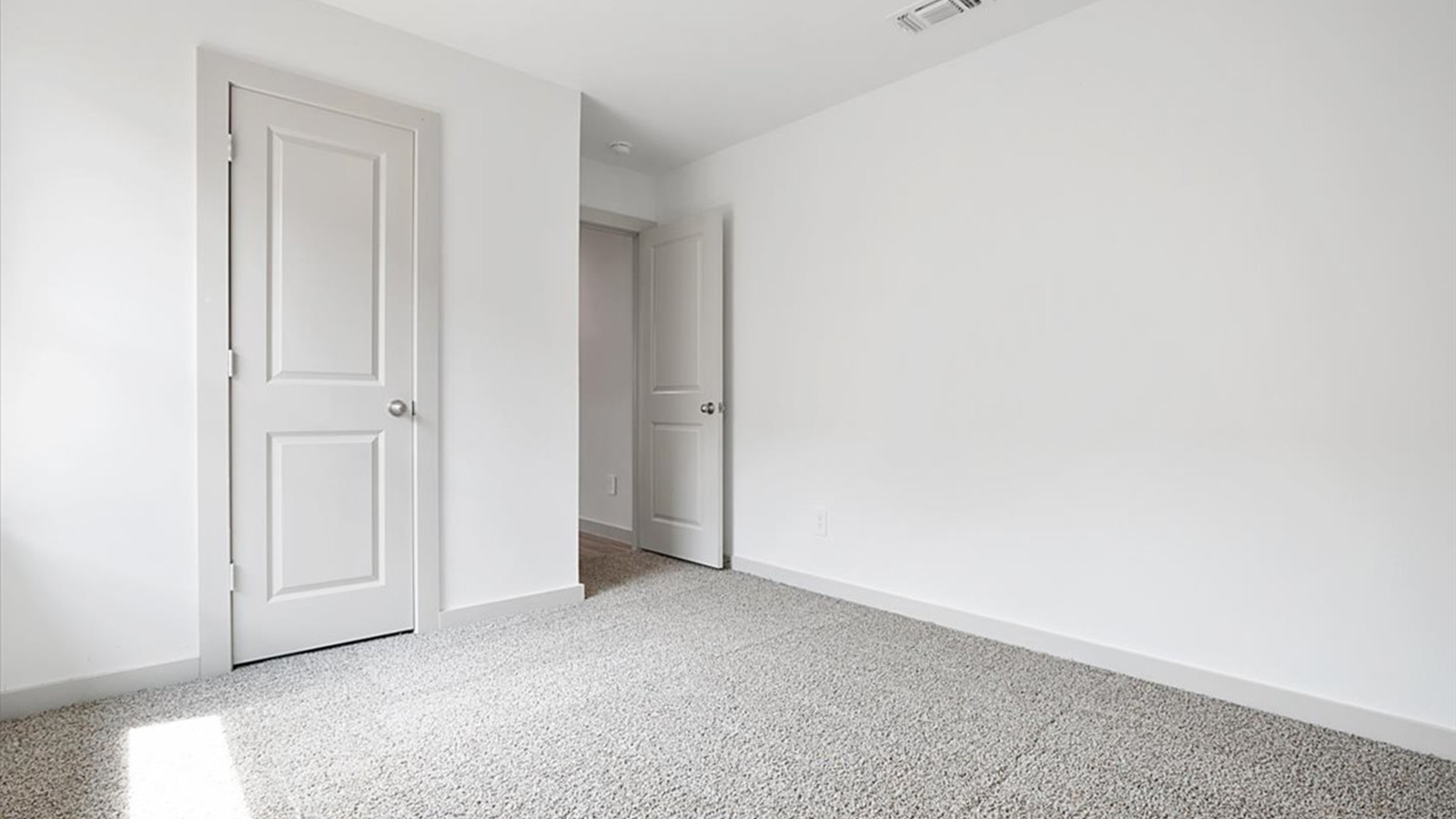 Guest bedroom with plush carpet floors and spacious closet
