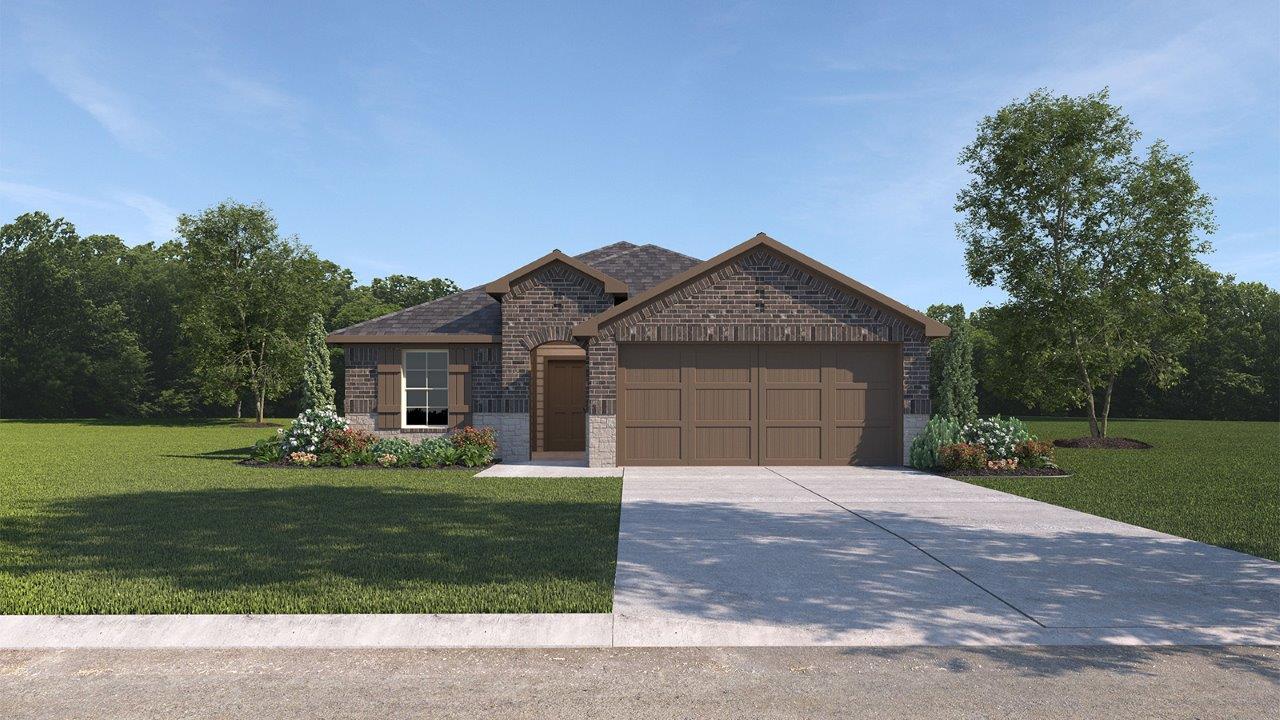 Exterior rendering of single story modern brick style home