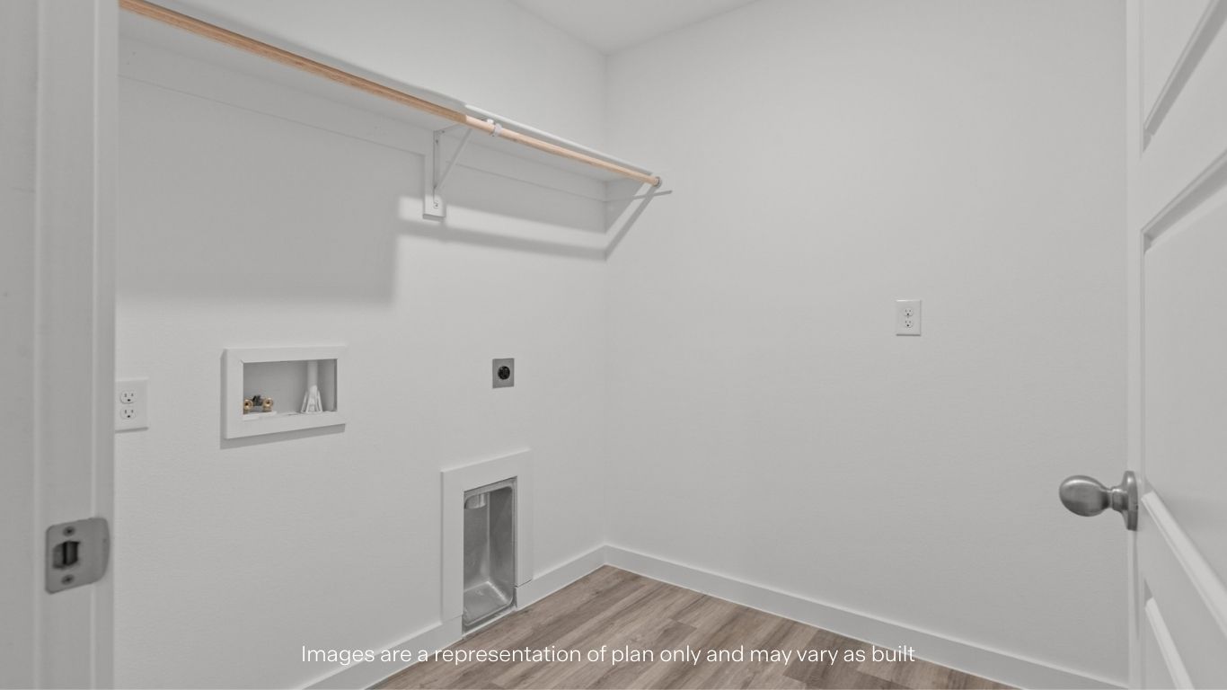 utility closet for washer and dryer hookups, extra storage space shelf above.