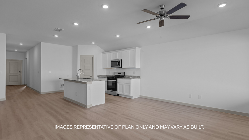 Open concept kitchen, living, family, and dining room space