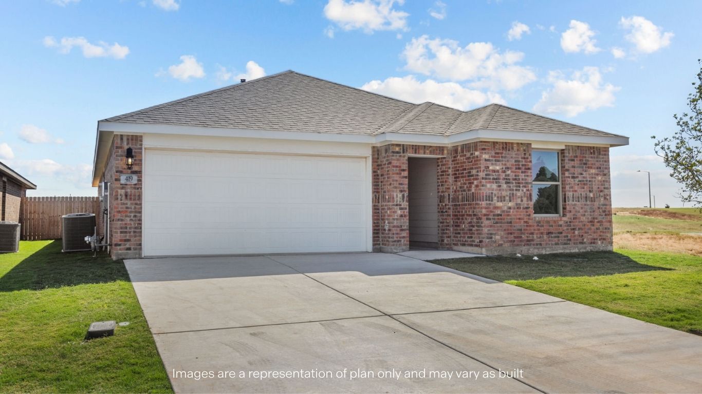 Side view of single story timeless brick home