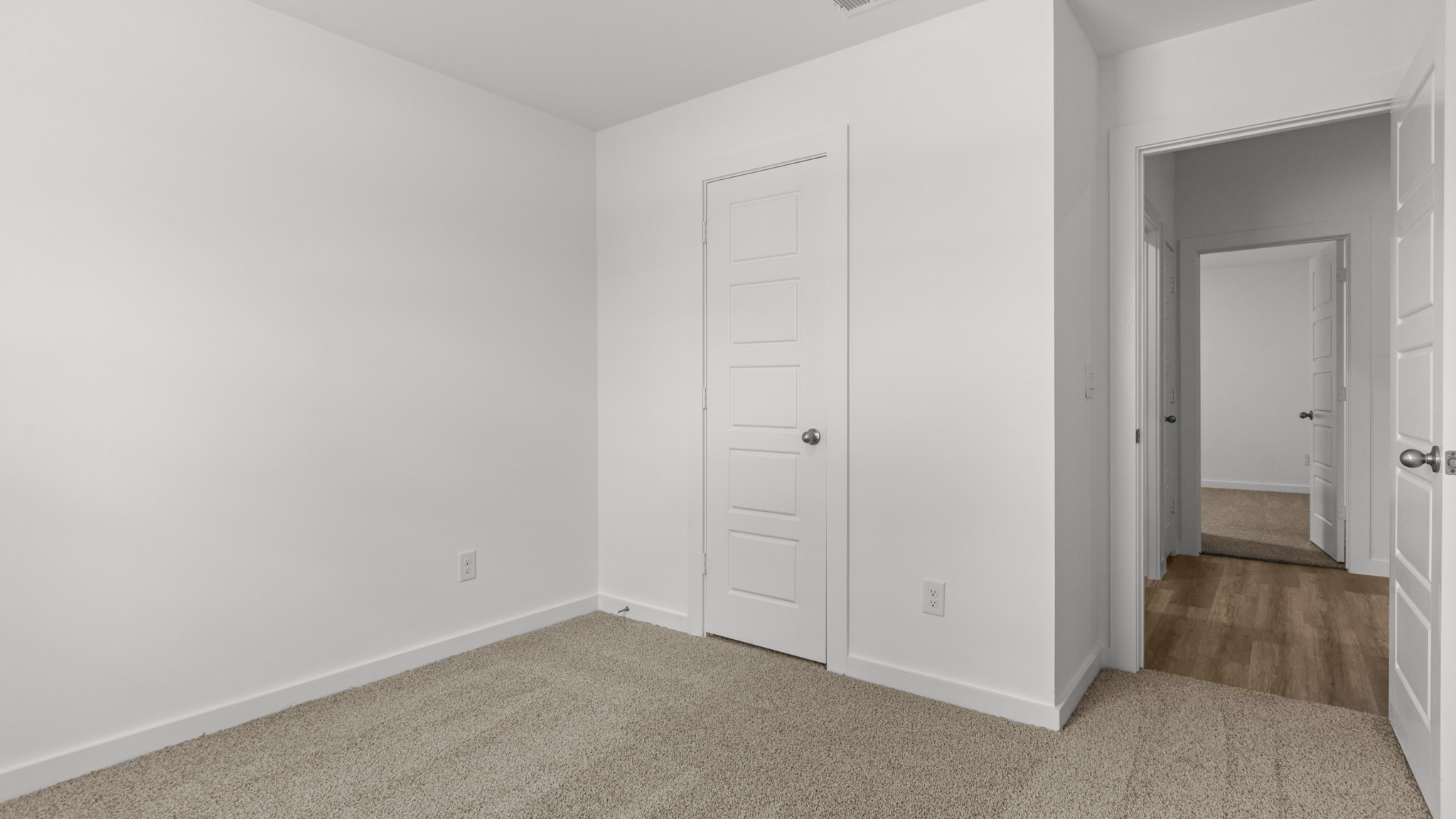 guest bedroom with plush carpet and spacious closet