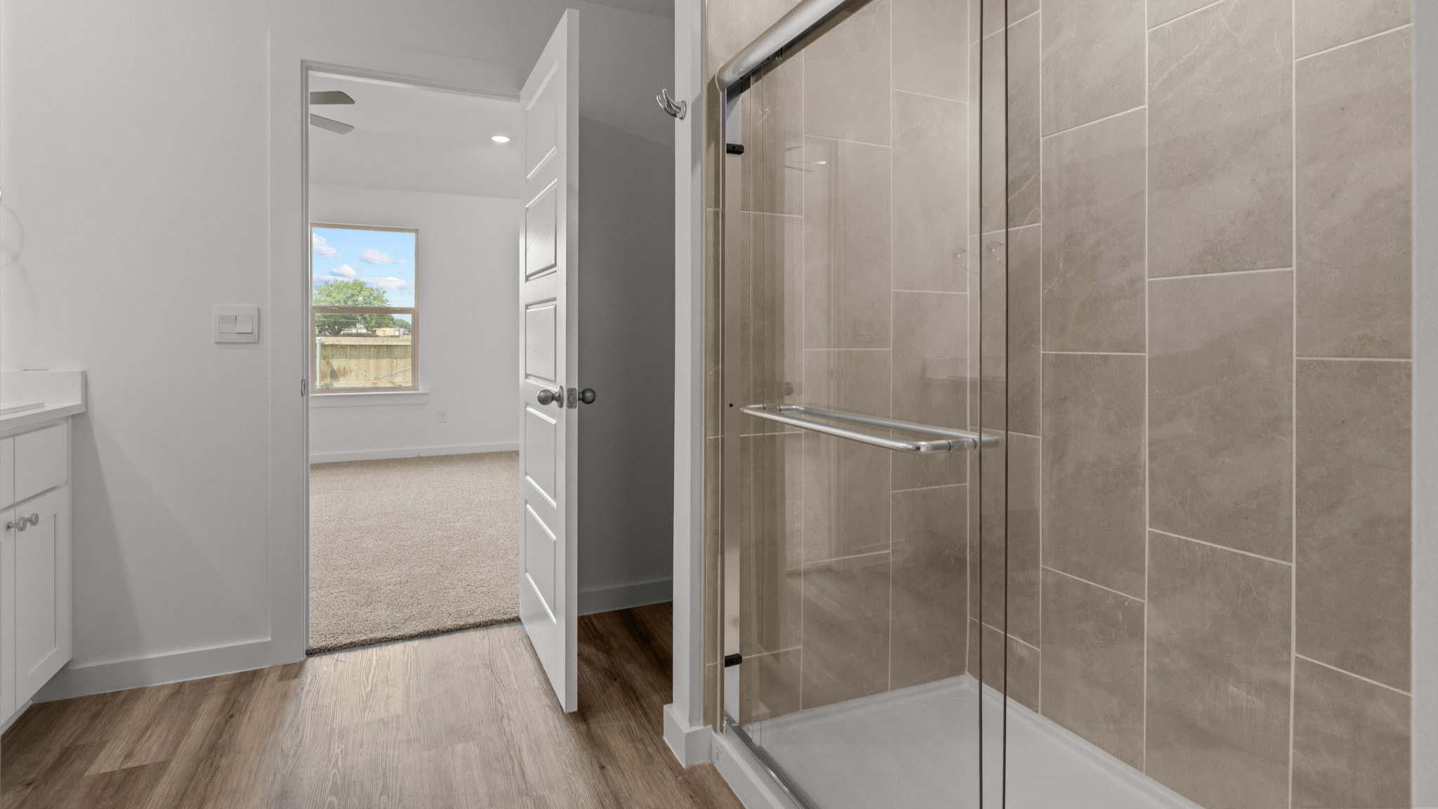 primary bathroom with walk-in shower