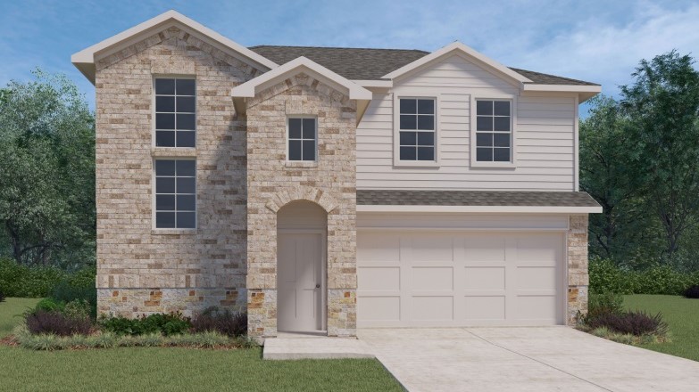 Exterior of two story modern brick home