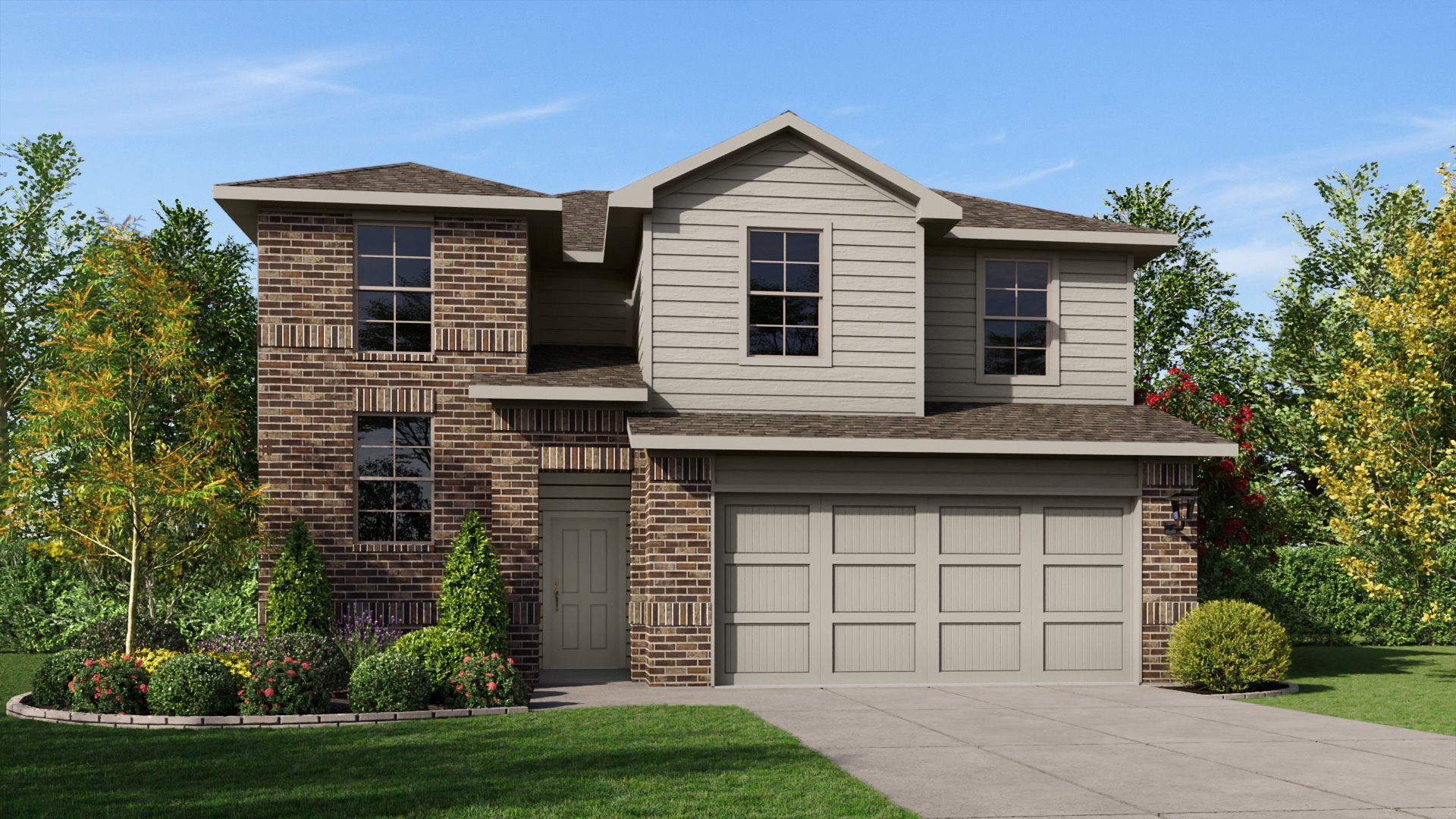 Exterior rendering of two story modern brick home